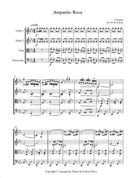 Amparito Roca (Pasodoble) - J. Texeidor - For String Quartet (Full Score And Parts)